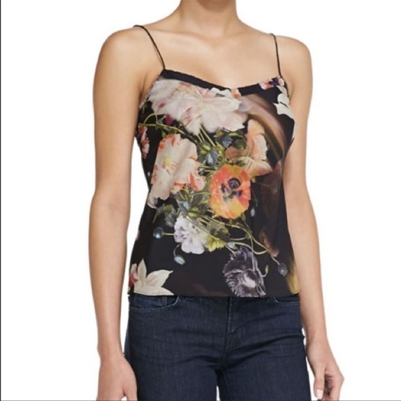 TED BAKER Cynaria black floral silk-like camisole size small - Picture 1 of 9